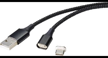 Renkforce RF-4746076 USB-kabel USB 2.0 USB-A stekker, USB-C stekker 1.00 m Zwart Magnetische stekker