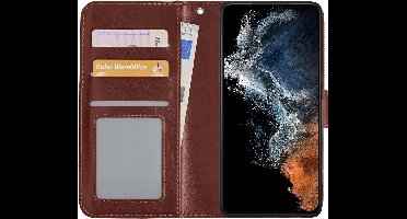 Hoesje - Met Pasjeshouder - Geschikt voor Samsung Galaxy S22 - Luxe Bookcase Portemonee - Flip Case - Kunstleer Book Case - Flipcase - Book Cover - Walletcase - Portemonneehoes - Bruin