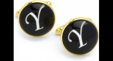 Manchetknopen - Letters Initialen Letter Y Goud Zwart