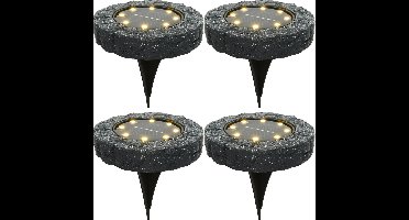 Lumineo Solar grond prikspot/tuinspot - 4x - LED - kunststeen - steengrijs - warm wit - 11 x 2 cm