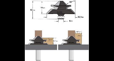CMT - Verstekfrees met rechte hoeken, HW - Frees - Snijgereedschappen - Groeffrees - 1 Stuk(s)