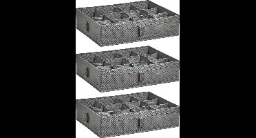 Zeller kleding/kast organizer - 3x - 12 vakken - grijs - 44 x 34 x 11 cm - opbergdoos
