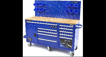 HBM 158 cm 10 Laden Werkbank met Deur en Achterwand “ BLAUW