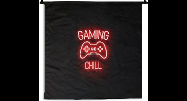 Wandkleed - Wanddoek - Gaming - Quotes - Gaming and chill - Neon - Rood - 90x90 cm - Wandtapijt