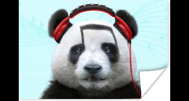 Poster panda - Muurposter - Panda - Koptelefoon - Dier - Muzieknoten - Rood - 30x20 cm - Wanddecoratie
