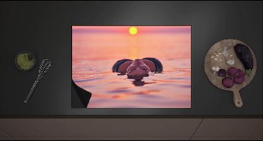 Inductieplaat Beschermer - Vrouw met Rondingen in Zeewater tijdens Avondzon - 70x52 cm - 2 mm Dik - Inductie Beschermer met zwarte kern
