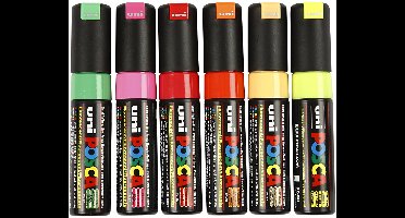 Posca Marker, afm PC-8K, lijndikte 8 mm, breed, semi-dekkend, diverse kleuren, 6 stuk