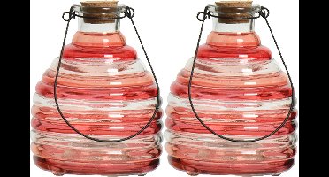 Decoris wespenvanger/wespenval hengsel - 2x - glas - rood - D13 x H17 cm