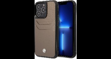 BMW Back Cover Wallet Case voor Apple iPhone 14 Pro Max - Pu Leer - Beschermende Telefoonhoesje - Bruin.