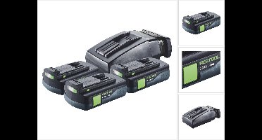 Festool energieset 3x BP 18 Li 3,0 C accu 18 V 3,0 Ah / 3000 mAh Li-Ion ( 3x 577658 ) + TCL 6 oplader ( 201135 )