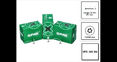 SPAX Flachrückwandkopf Schraube 3,0 x 30 mm 300 Stk. ( 0151010300303 ) Torx T-STAR Plus T10 für Rückwände ohne Linse Vollgewinde Wirox 4Cut