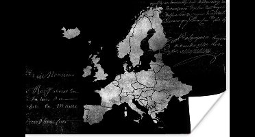 Poster Europakaart met tekst in schuinschrift - zwart wit - 30x20 cm