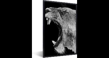 PosterMonkey - Poster - Fotolijst - Frame - Dieren - Leeuw - Jungle - Zwart wit - Posters - 60x90 cm - Kader - Wanddecoratie dieren - Posterlijst - Decoratie woonkamer