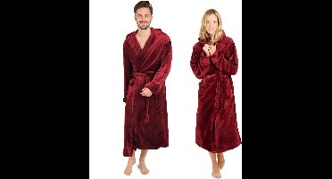 Blumtal Badjas Unisex - Dames en Heren Badjas - Fleece Badjas met Capuchon - met Zakken - Donkerrood - Maat XXL