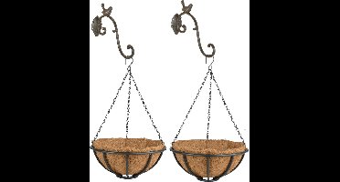 Set van 2x stuks Hanging baskets 30 cm van metaal met ijzeren muurhaken - Complete hangmand set