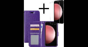 Hoesje - Met Screenprotector - Geschikt voor Samsung Galaxy S23 FE - Luxe Pasjeshouder - Bookcase Portemonee - Flip Case - Kunstleer Book Case - Flipcase - Book Cover - Walletcase - Portemonneehoes - Paars