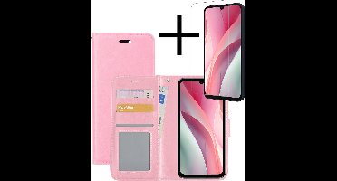 Hoesje - Met Screenprotector - Geschikt voor Samsung Galaxy A15 - Luxe Pasjeshouder - Bookcase Portemonee - Flip Case - Kunstleer Book Case - Flipcase - Book Cover - Walletcase - Portemonneehoes - Lichtroze