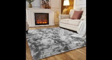 Hoogpolig tapijt woonkamer slaapkamer tapijt Shaggy pluizig modern stijlvol tapijt 160x230cm anti-slip machinewasbaar grijs tapijt