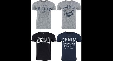Mustang Heren T-Shirt 4-pack Mustang heren-T-shirt regular fit Veelkleurig 5XL Ronde Hals Volwassenen Opdruk Print Shirts