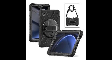Xccess Tablethoes geschikt voor Samsung Galaxy Tab A9 (2023) Hardcase Backcover | Xccess Survivor All-round + Schouderband | Schokbestendig Galaxy Tab A9 (2023) Telefoonhoesje | Anti Shock Proof + Standaard - Zwart
