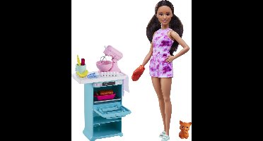 Barbie - Barbiepop Bakken met Accessoires - Met Kat - Keukenspeelset