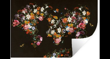 Muurstickers - Sticker Folie - Wereldkaart - Bloemen - Vlinder - Zwart - 30x20 cm - Plakfolie - Muurstickers Kinderkamer - Zelfklevend Behang - Zelfklevend behangpapier - Stickerfolie
