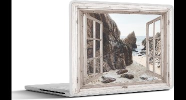 Laptop sticker - 10.1 inch - Doorkijk - Hout - Strand - 25x18cm - Laptopstickers - Laptop skin - Cover