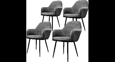 Eetkamerstoel set van 4 met rugleuning en armleuningen donkergrijs Keukenstoel met microvezel fluwelen bekleding