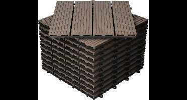 WPC terrastegels 30x30 cm set van 33 voor 3m² donkerbruin in houtlook Balkonvloer met afwatering en kliksysteem Vlonder balkontegels