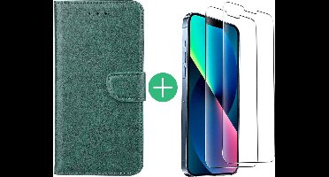Hoesje Geschikt voor iPhone 13 Pro bookcase met 2 Pack Screenprotector gehard glas – Groen