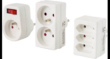 Exin Stekkerverdeelset - 3 x Euro - 2 x penaarde - 1 x stekker met penaarde en schakelaar - Wit