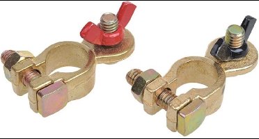 ProPlus Accupoolklemmen set - vleugelmoer - messing en staal - rood en zwart - 16-18 mm