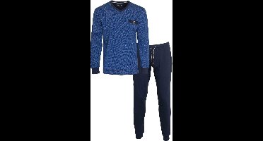 MEQ Heren Pyjama - Met Zijzakken - 100% Katoen - Blauw - Maat S
