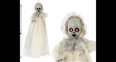 Atosa Horror hangdecoratie spook - geest - skelet pop - wit - 90 cm - Halloween decoratie poppen