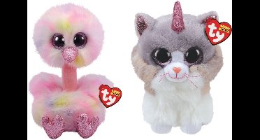 Ty - Knuffel - Beanie Buddy - Avery Ostrich & Asher Cat