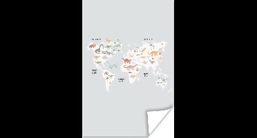 Wereldkaart - Kind - Dino - 20x30 cm - Poster