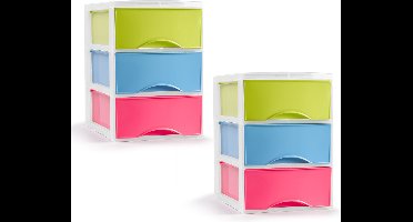 PlasticForte ladeblokje/bureau organizer - 2x - 3 lades - gekleurd - L26 x B37 x H37 cm
