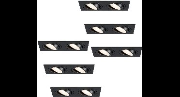 HOFTRONIC - Mallorca - Set van 6 LED Inbouwspots Dubbel - GU10 4000K neutraal wit - Dimbaar en kantelbaar - Rechthoek / vierkant - Plafondspot voor woonkamer, slaapkamer en gang - IP22