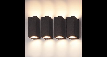 HOFTRONIC - Set van 4 Selma Wandlamp binnen en buiten - Up Down (2 lichtpunten) - GU10 Fitting - Zwart - IP65 Waterdichte Buitenlamp - Geschikt voor Badkamer, Woonkamer, Tuin en Slaapkamer - 3 jaar garantie