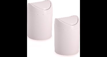 Plasticforte mini prullenbakje - 2x - roze - kunststof - klepdeksel - keuken/aanrecht - 12 x 17 cm