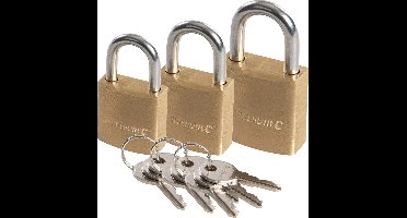 Hangslot met 3 sleutels - set van 3 formaten - 20/40/60 mm - messing - kofferslot