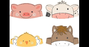 RIETHMULLER - 8 kartonnen feesthoedjes boerderij verjaardag dieren