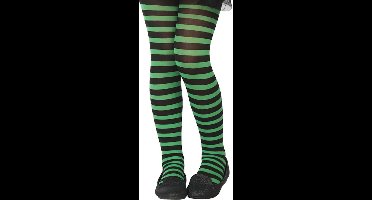 Carnaval verkleed panty voor kinderen van 6 tot 12 jaar - gestreept - zwart/groen - heksen - 40 denier