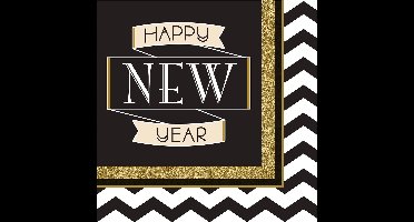 16 zwart met goud Happy New Year servetten - Feestdecoratievoorwerp