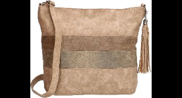 BEAGLES Omhang Crossbody Schoudertas Taupe Trendy Tas met Hanger