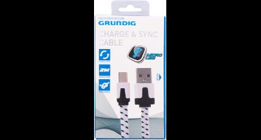 Grundig micro-USB datakabel 2m Wit | micro USB | Anti Wirwar
