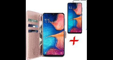 Hoesje geschikt voor Samsung Galaxy A20e - Screen Protector FullGuard - Book Case Kunstleer Pasjeshouder Rosegoud & Screenprotector