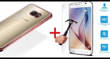 Hoesje geschikt voor Samsung Galaxy S7 - Electroplating TPU Case Transparant met Rose Bumper + Tempered Glass Screenprotector 2,5D 9H (Gehard Glas)