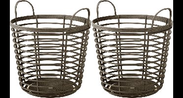 Draadmand/wasmand/opbergmand - 2x - van stevig kunststof - donkerbruin - D43 x H43 cm - 75 Liter