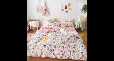 Beddengoed, 100 x 135 cm, voor meisjes, babybeddengoed, roze, kinderbeddengoed, 100% katoen, omkeerbaar beddengoed, kleurrijke bloemen, dekbedovertrek voor meisjes, dekbedovertrek met ritssluiting en kussensloop, 40 x 60 cm